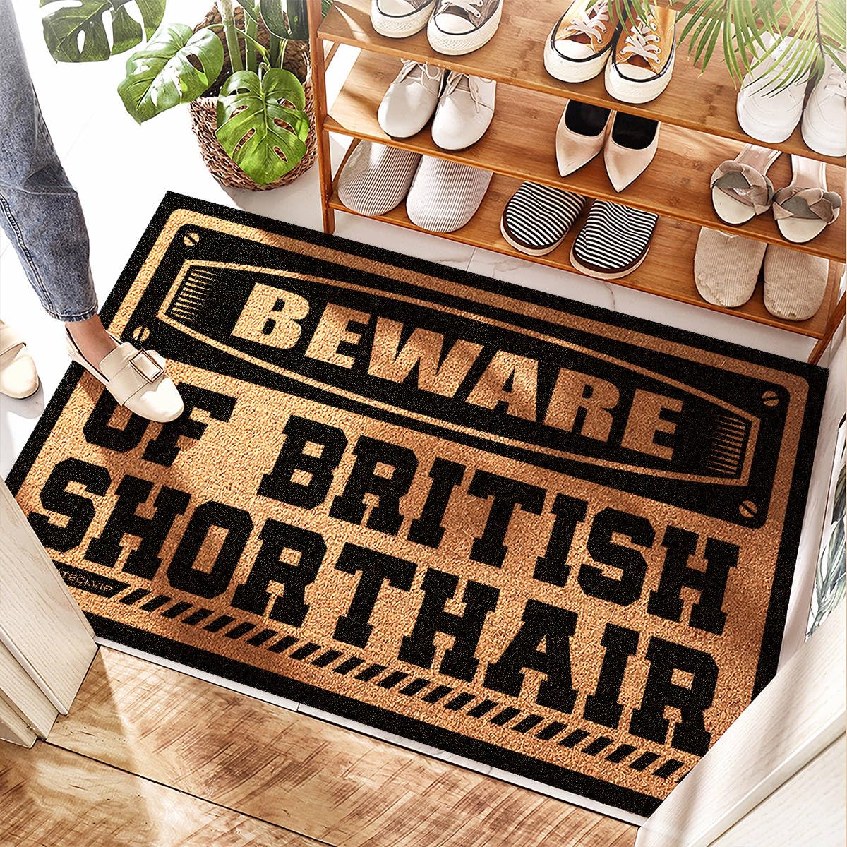 Tapis de sol en sisal Beware Of British Shorthair pour extérieur