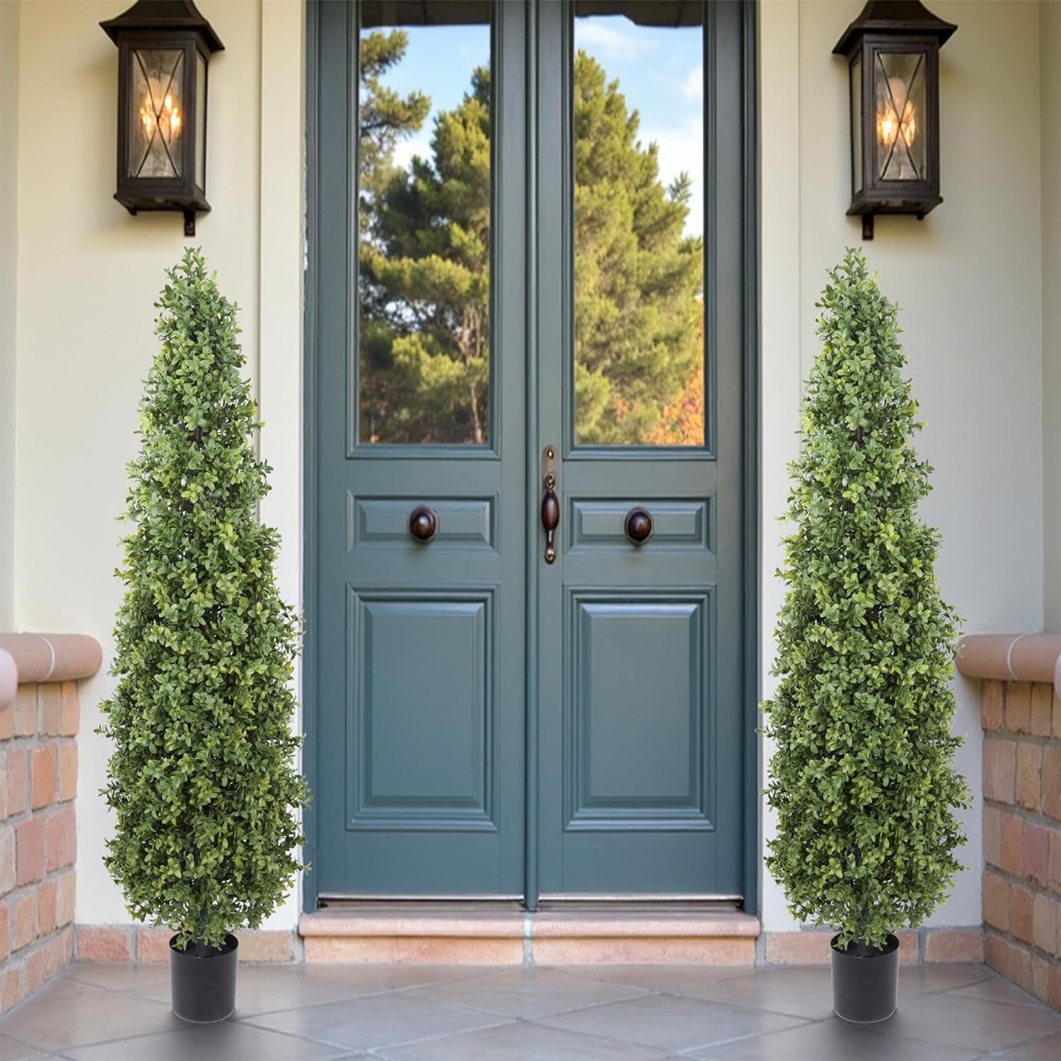 Artificial Boxwood Topiary Tree 4FT Fake Topiary Tree Faux Potted Topiary Plant for Porch Home Garden Decor 2Pack
