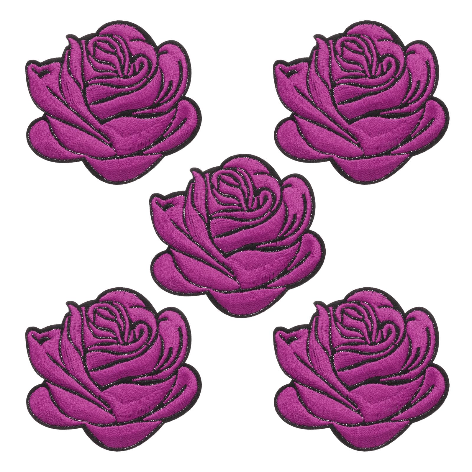 uxcell 5Pcs Purple Rose Embroidered Patch Appliques,3D Flower Sew/Iron on Decorative Patches for Women's Dress Jeans Sweater Hats Shoes Bags Clothes Repairing Decorating