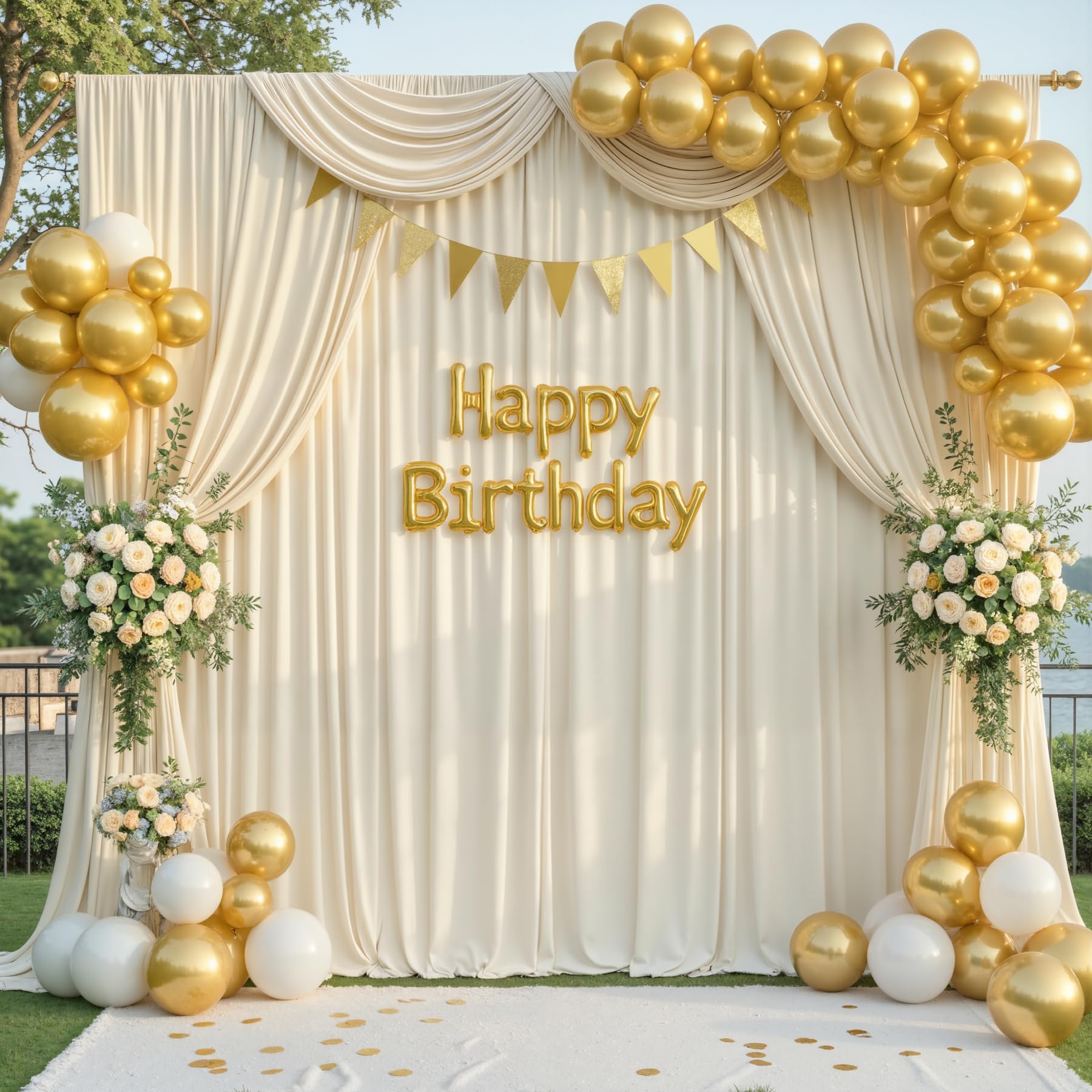 Photo 1 of 10x8ft Beige Backdrop Curtain for Parties Wrinkle Free Fabric Backdrop Curtain Wedding Photo Backdrop Drapes for Birthday Party Baby Shower Bridal Shower Photography Back Drop 2 Panels 5x8FT