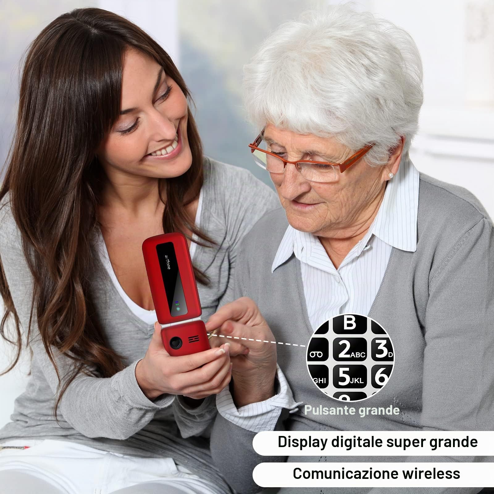artfone Cellulare per anziani senza contratto, 2 G GSM con tasti grandi, per anziani con pulsante di emergenza SOS, display a colori da 2,4 pollici, doppia SIM, torcia rossa