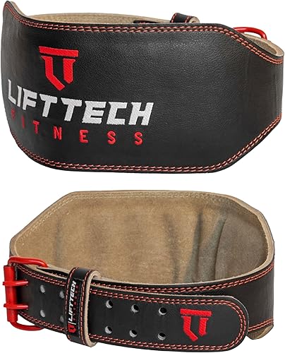 Lift Tech Fitness Cinturón de elevación de cuero acolchado de 6 pulgadas para hombre, cinturón de levantamiento de pesas para hombres, cinturón de