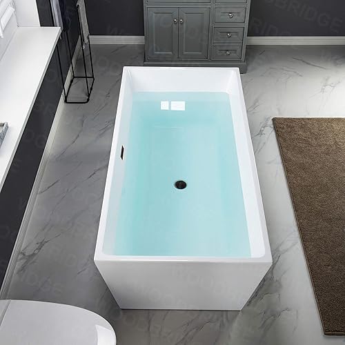 Vista 100 de WOODBRIDGE Bañera de acrílico independiente de 67 pulgadas, bañera negra de remojo contemporáneo con desbordamiento y drenaje negro mate, BTA1812-MB