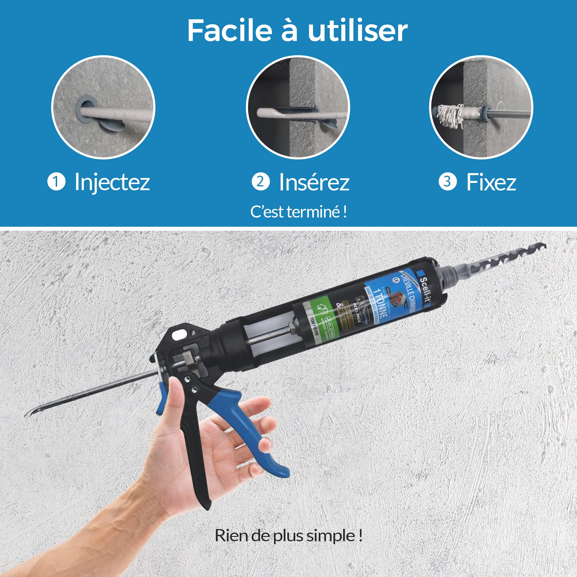Kit de Scellement chimique Tiges ACIER M6 Garanties à vie SCELL-IT Jusqu'à 300Kg résistance | Prêt à l'Emploi