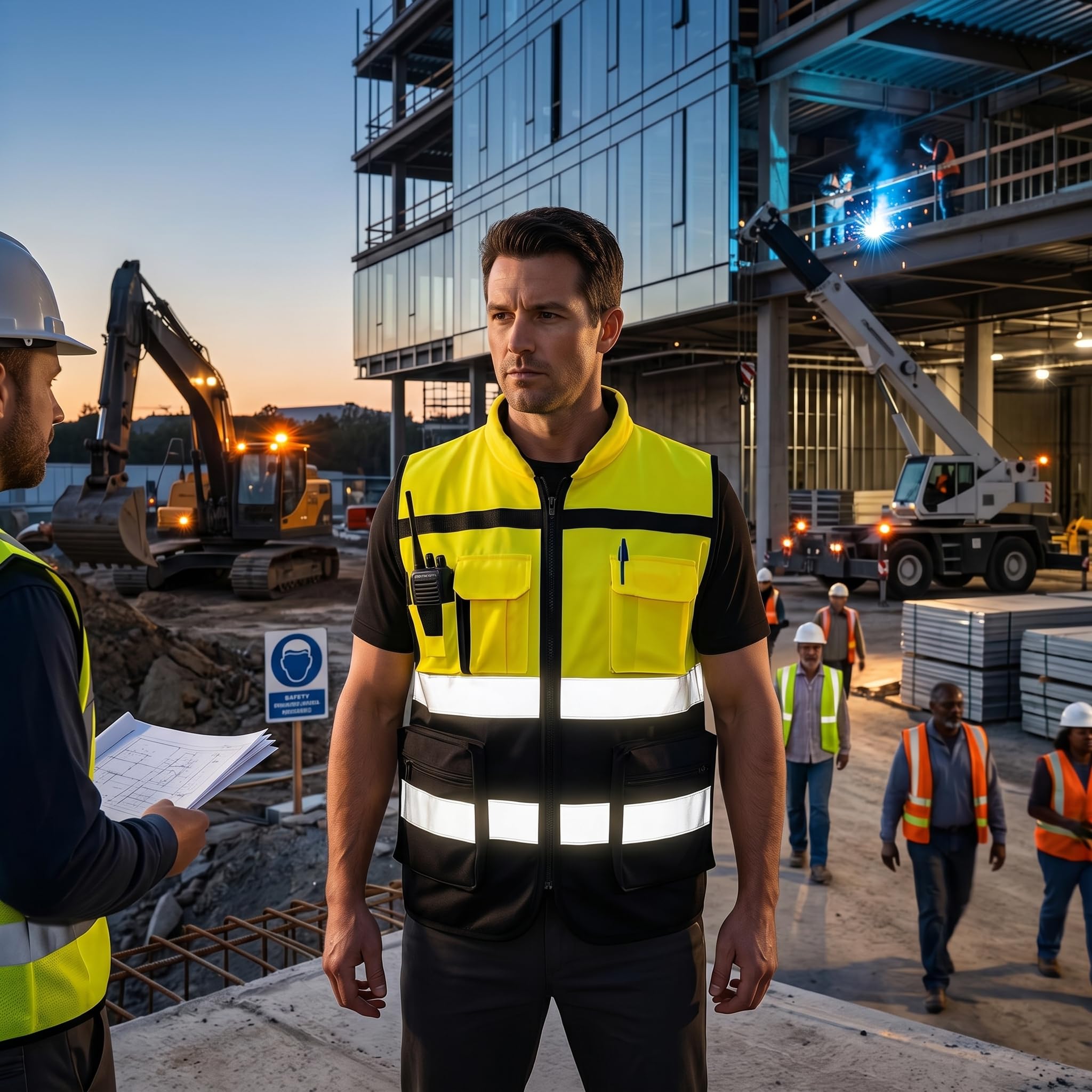 Alomejor Gilet di Sicurezza Riflettente Giallo, Gilet di Sicurezza con Cerniera Ad Alta visibilità con Tasche per Lavorare