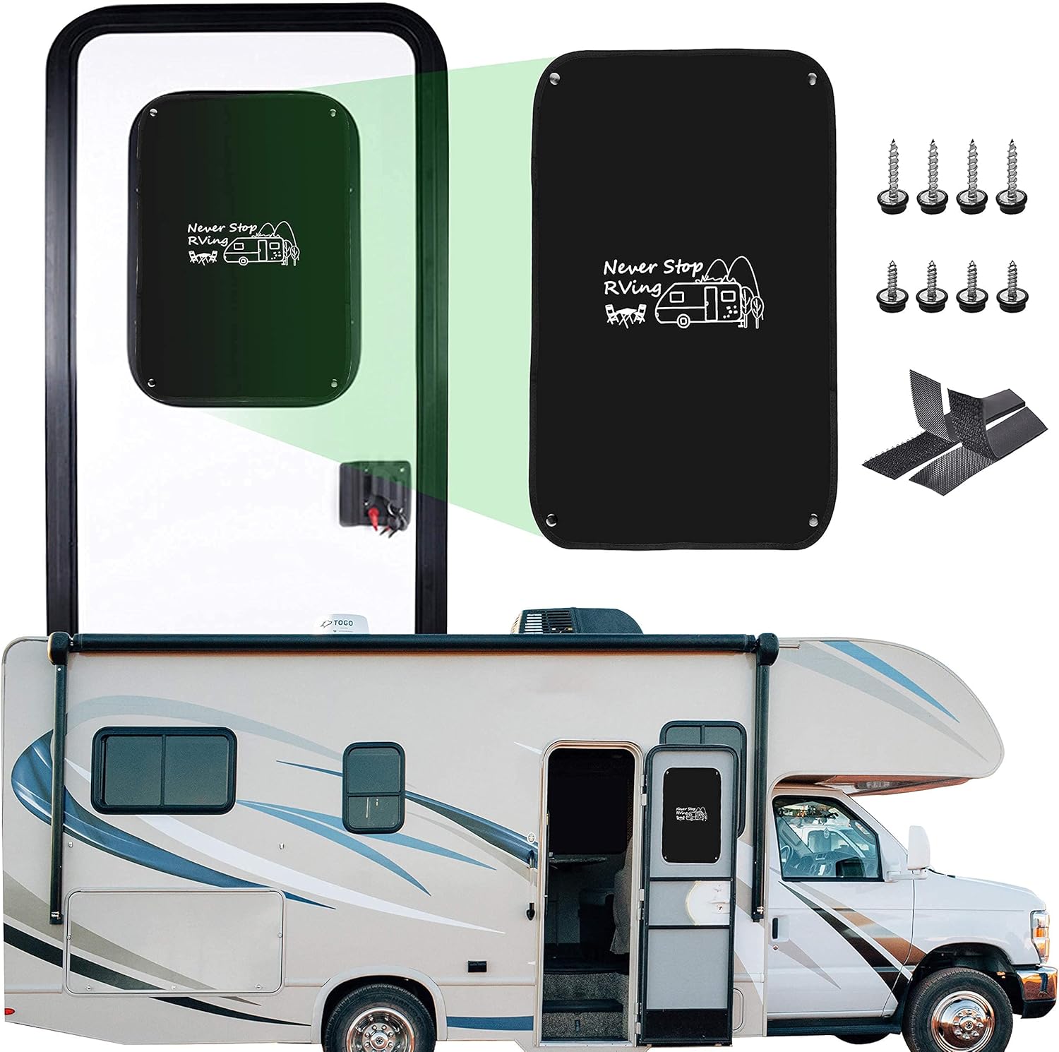 Bundle RV Awning Side Shade 9' X 7' Black with RV Door Window Shade, 16 Inch X 24.75 Inch Camper Door Window Cover