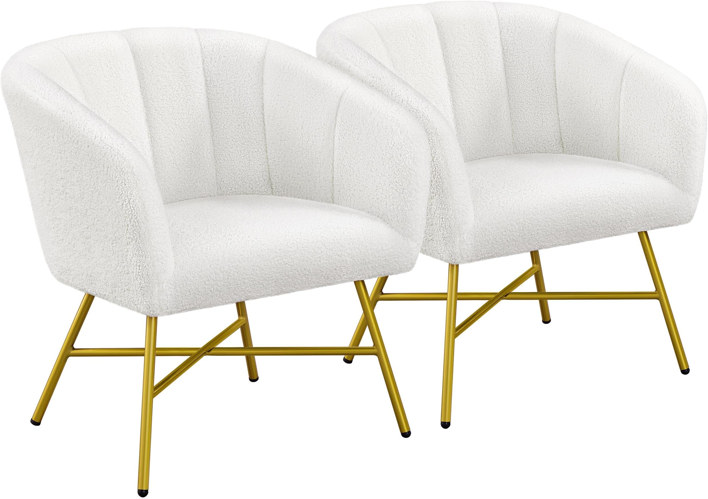 Yaheetech Tub Chair, Modern Boucle Fabric Vanity Chair, Cozy Accent Chair with Metal Legs and ...