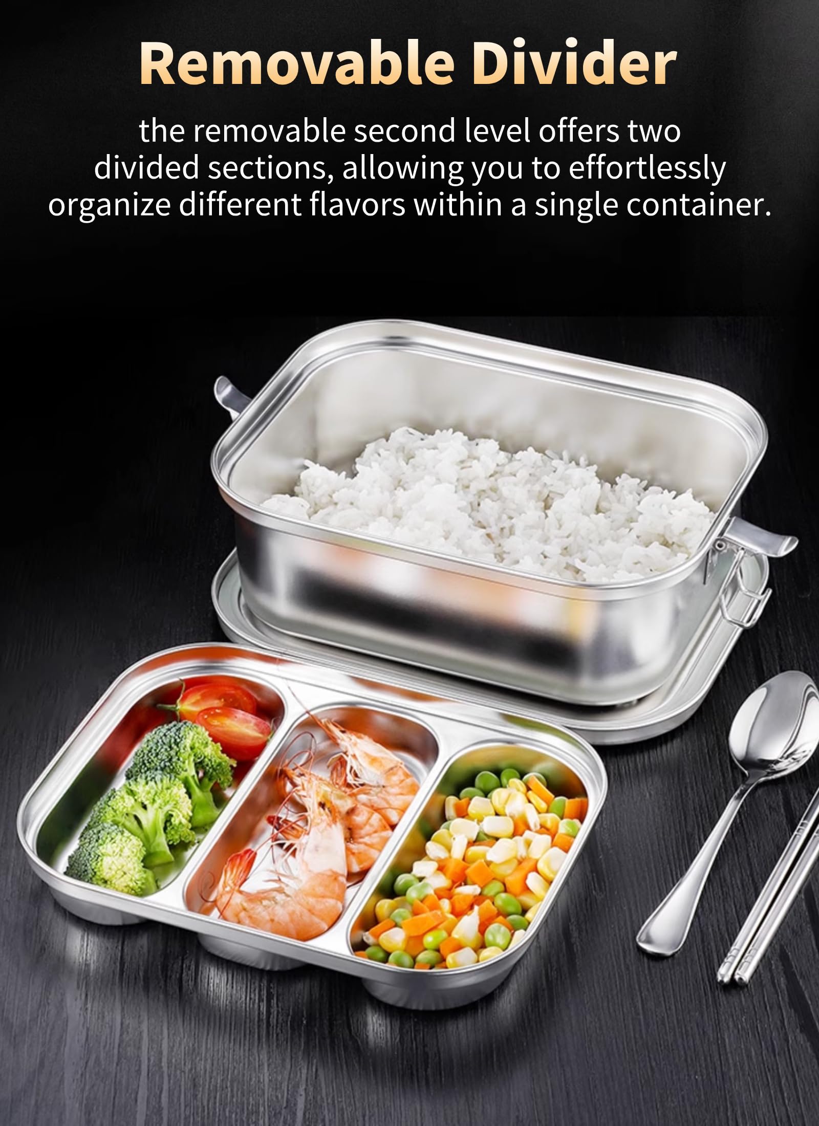 Diyeeni Pranzo Termico in Acciaio Inossidabile 304 con Coperchio Ermetico, Contenitore per Alimenti Antigoccia di Grande Capacità per Adulti, Design a Scomparti Quadrati, Lunchbo