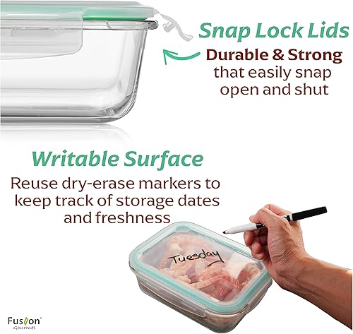 Miniatura 5 de Fusion Gourmet Variedad de recipientes de vidrio para almacenamiento de alimentos con tapas paquete de 6 recipientes de preparación de comidas, a