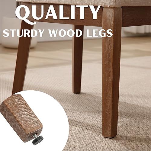 Miniatura 5 de Juego de 2 sillas de comedor modernas, cómodas sillas de comedor con respaldo, sillas laterales tapizadas de tela de lino con patas de madera