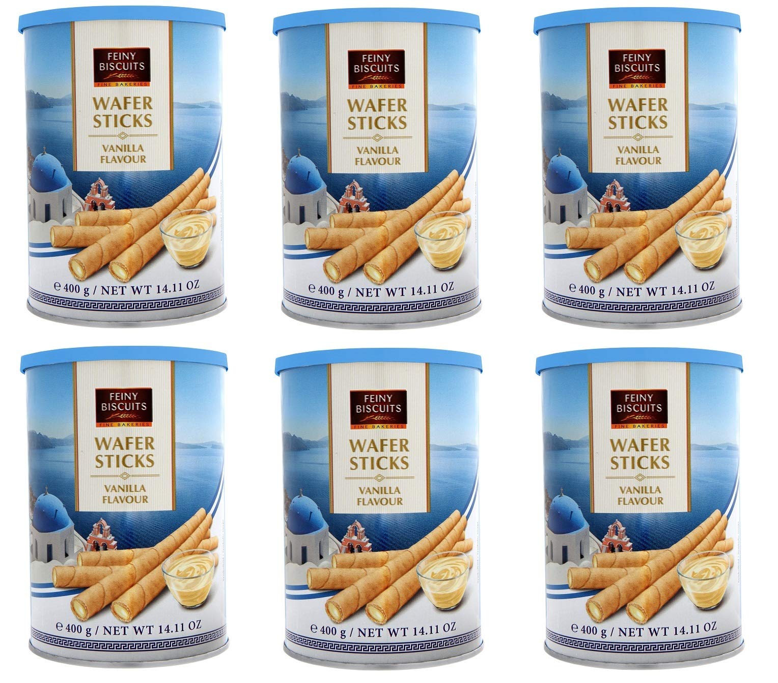 6X Feiny Biscuits Wafer Sticks Vanilla Flavour Wafer Rolls with a Vanilla Flavoured Cream Filling Biscuits Cookies 400g