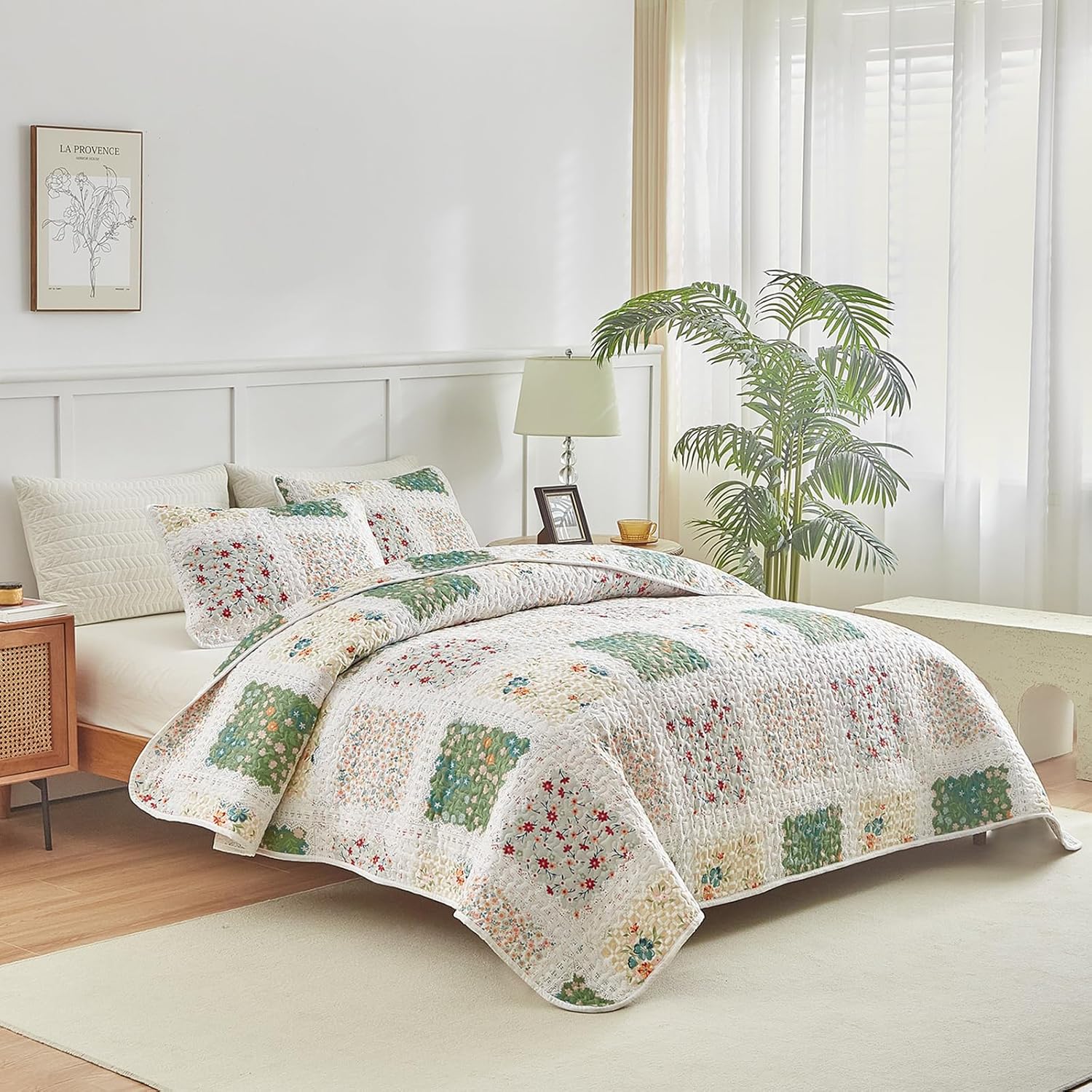 Joyreap 3 Pieces Quilt Set Full/Queen, Patchwork Floral Boho Design, Soft n Cozy Microfiber Quilt, Bedspread Bed Cover for All Season, 1 Quilt and 2 Pillow Shams- 90x90 inches - Image 2