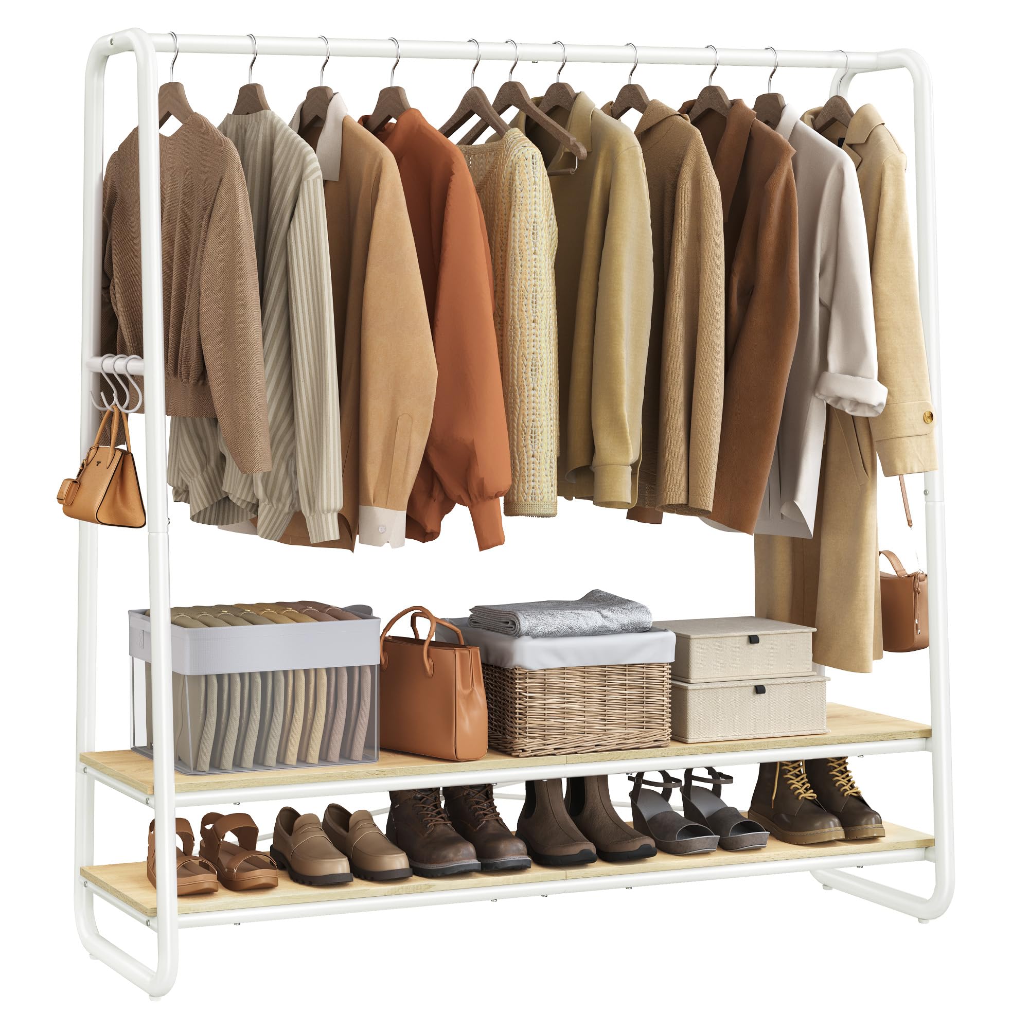 VASAGLE Kleiderständer, Garderobenständer, Garderobe, 2 Ablagen, 6 Haken in S-Form, Stahlgestell, 45 x 138 x 160 cm, für Schlafzimmer, Flur, Eingangsbereich, vintagebraun-schwarz RGR119B01