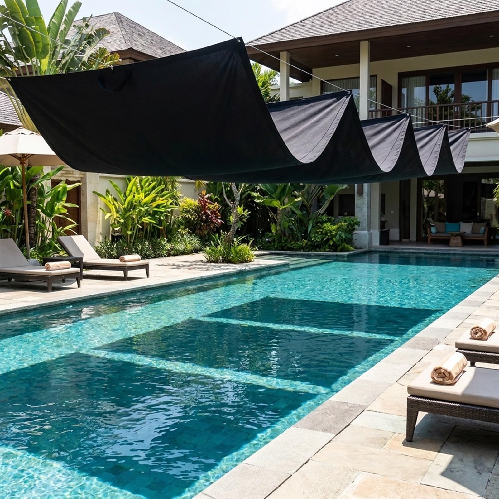 Einziehbare Welle Sonnensegel 370 x 500 cm HDPE Markise Maßgeschneidert Uv-Schutz Sonnenschutz Wasserdicht Sonnenschutz für Terrasse, Pergola, Garten, Golden