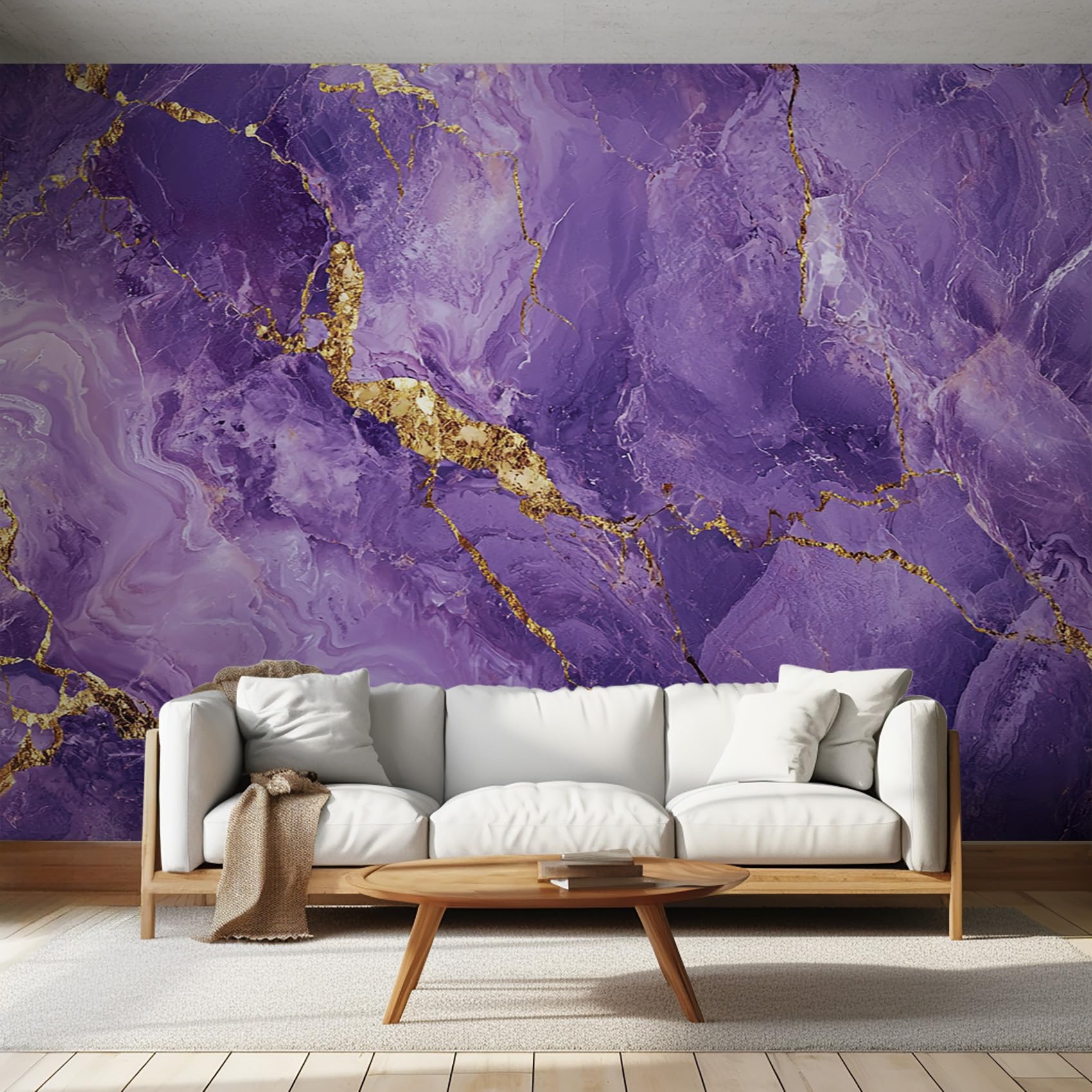 Generisch Vlies Fototapete Lila 450x315 cm, Tapete Lila Marmor Tapeten Vliestapete Wohnzimmer Treibsand Fluid Art Schlafzimmer Wandtapete Ornamente Mustertapete W&19