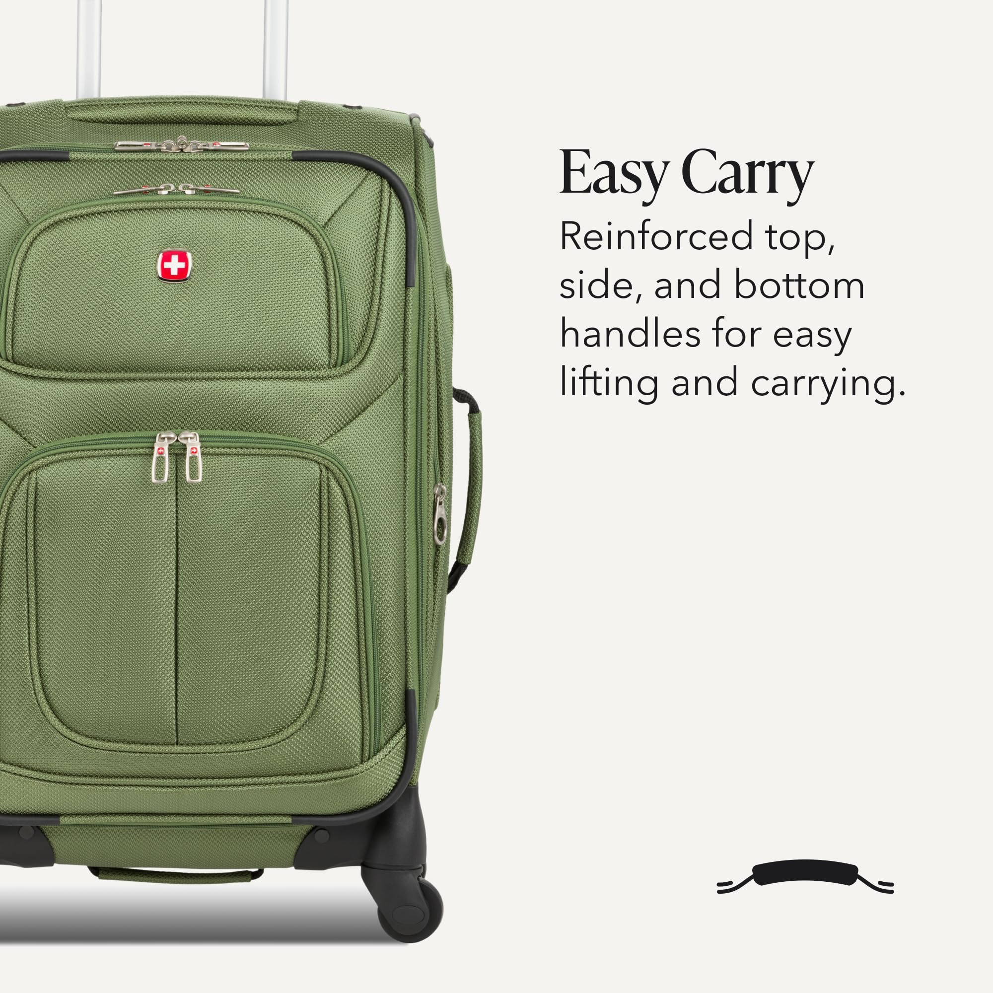 SWISSGEAR Sion Softside Expandable Spinner Luggage Durable Lightweight Travel Suitcase, Evergreen, 2-Piece Set (Carry-On/Large) view 6