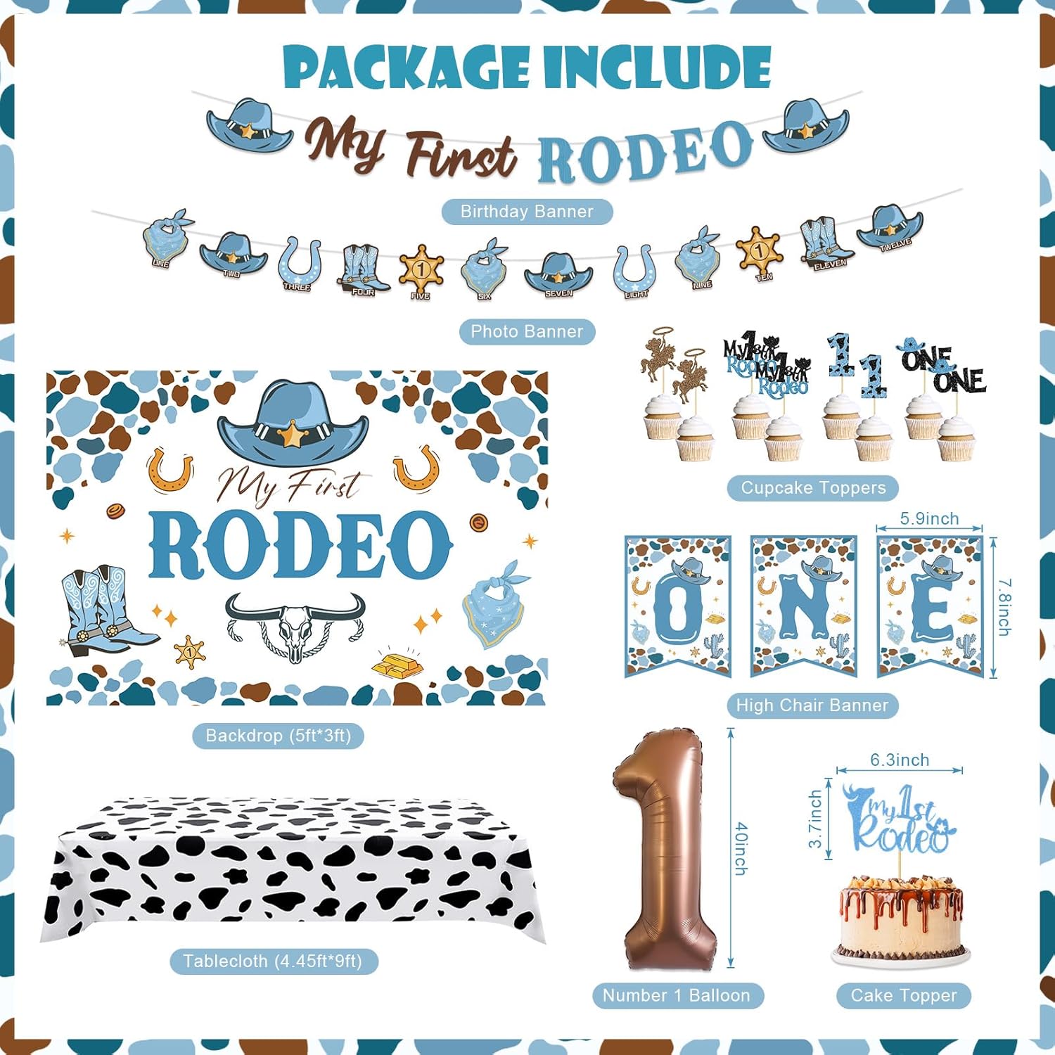 My First Rodeo Decorations Boy, Cowboy 1st Birthday Party Decorations, Cowboy Balloon Arch Kit Western Party Supplies Backdrop Tablecloth Photo Banner for 1st Rodeo Birthday Party Decor Boy - Image 2