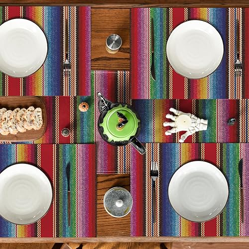 Miniatura 5 de Artoid Mode Paquete de 100 manteles individuales de papel mexicano con rayas coloridas a granel, 10 x 14 pulgadas, mantel individual desechable para