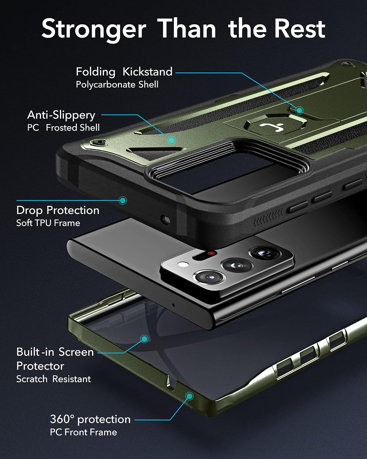 YOUMAKER Samsung Galaxy Note 20 Ultra Case with Built-in Screen Protector & Kickstand Shockproof Full Body Rugged Protective Cover for Galaxy Note 20 Ultra 5G 6.9 inch - Green