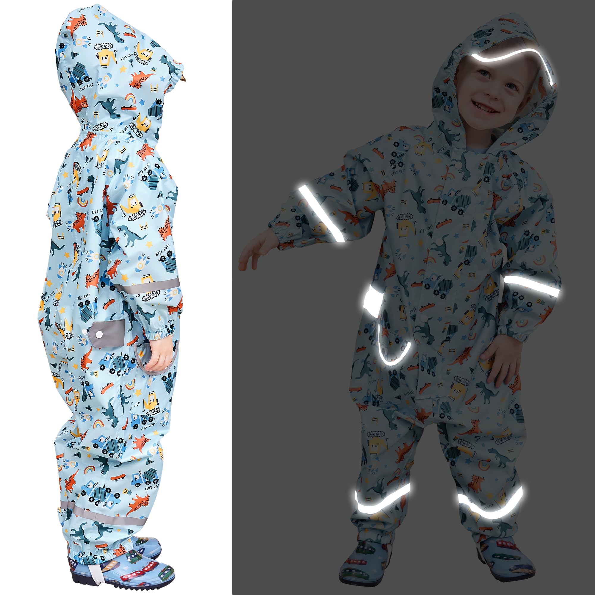 Enfant Imperméable à Capuche Garçon Combinaison de Pluie Respirant Léger Randonnée Vestes Réfléchissante Rayure Imperméables Unisexe 1-9 Ans