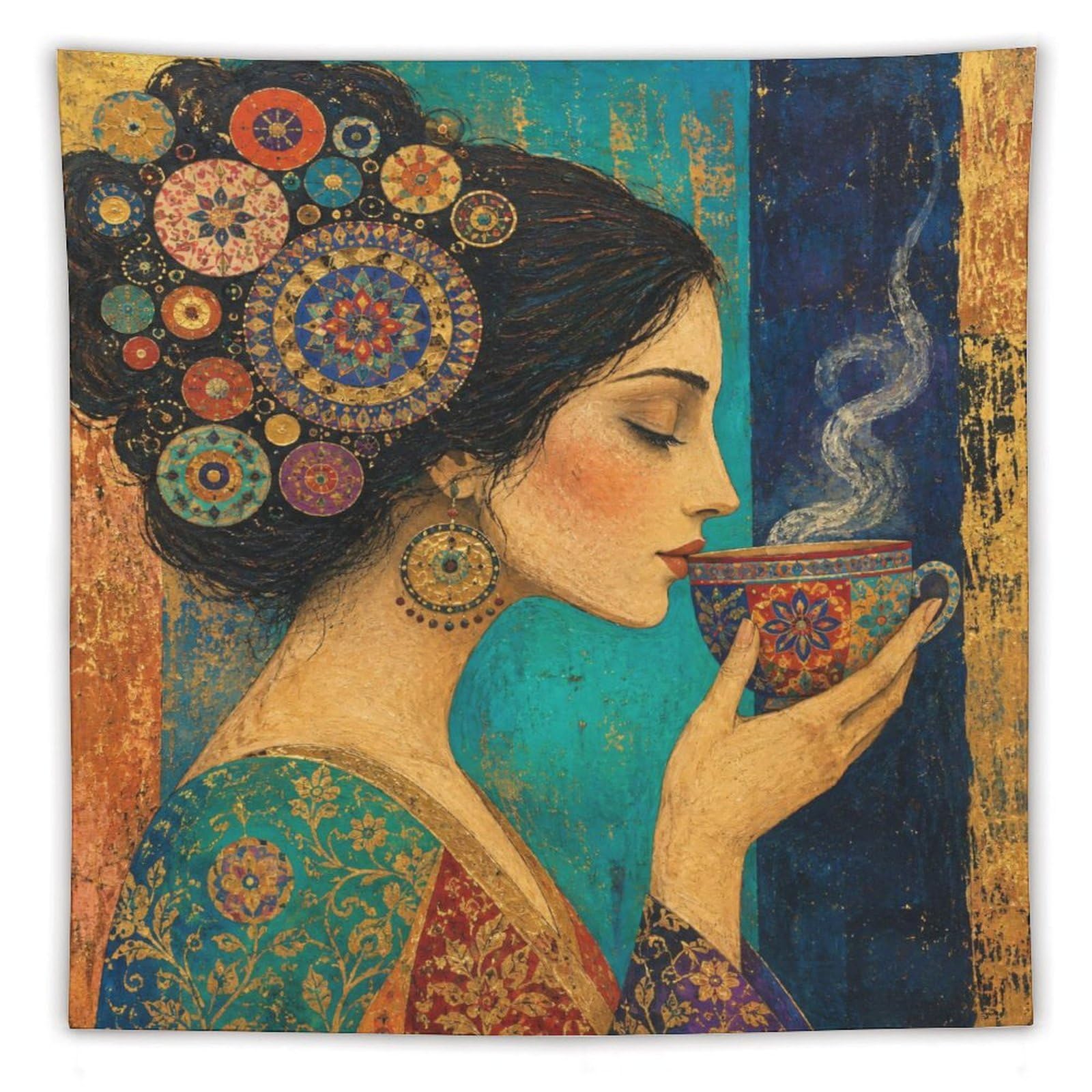 W7C8U2X3 Woman with Floral Hair Wall Tapestry, Art Nouveau, Living Room