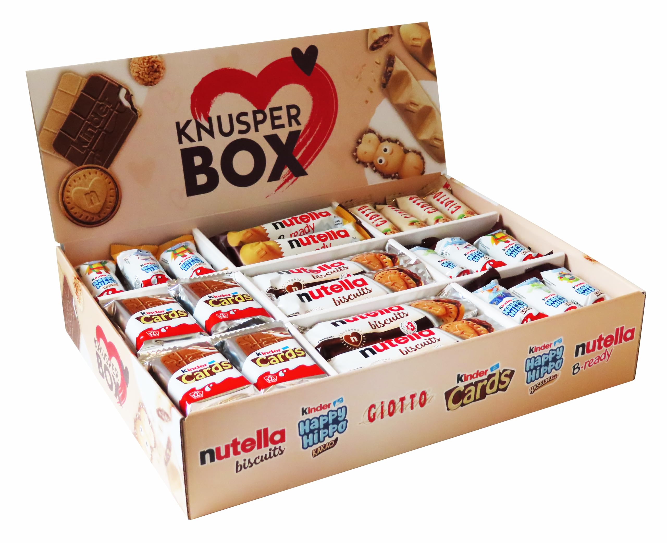 Ferrero Knusper Box 74 Teile – Vielfalt mit Kinder Cards, Nutella Biscuits, Giotto und mehr