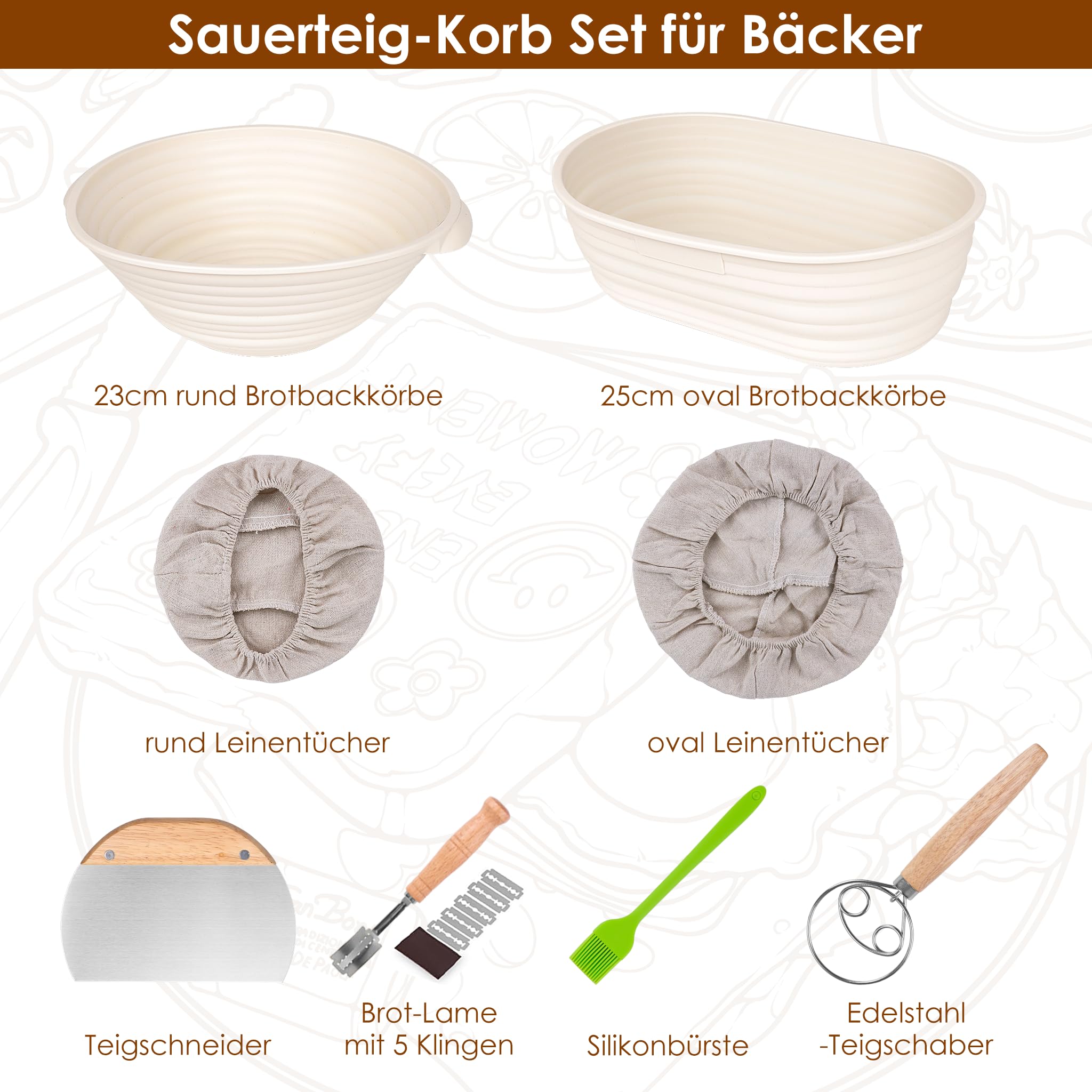FIVAVA Banneton pour Pain, 10 pouces Ronde et 9 pouces Ovale. Panier à pain pour la cuisson, Banneton à pain pour la maison, Accessoires de cuisson