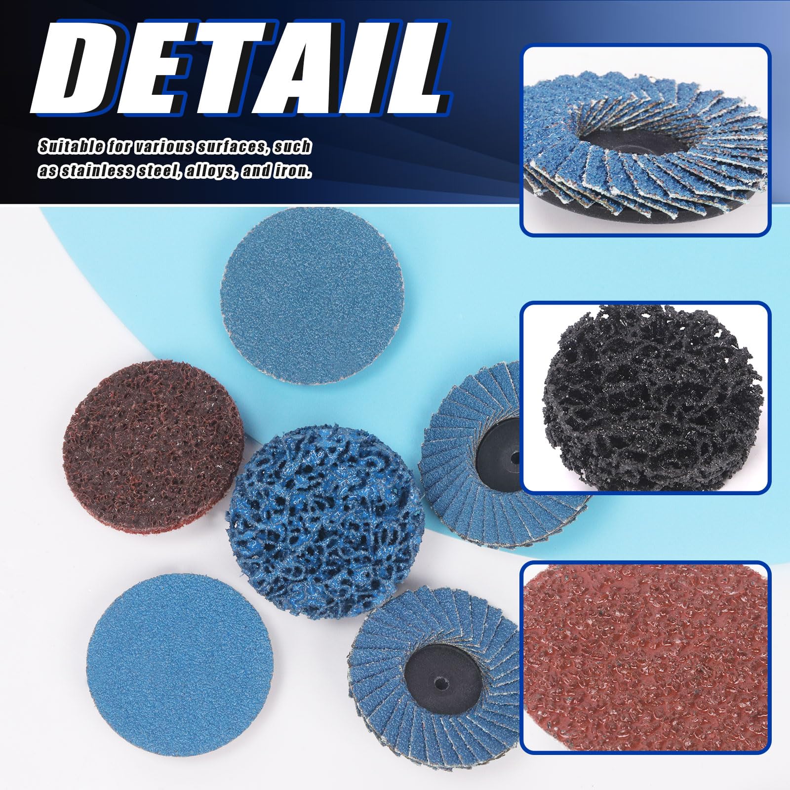 Glarks 30Pcs Sanding Discs Assortment Kit, 2 Inch Quick Change Discs, Black, Purple, Blue, Aluminum Oxide, Zirconium Oxide - Image 4