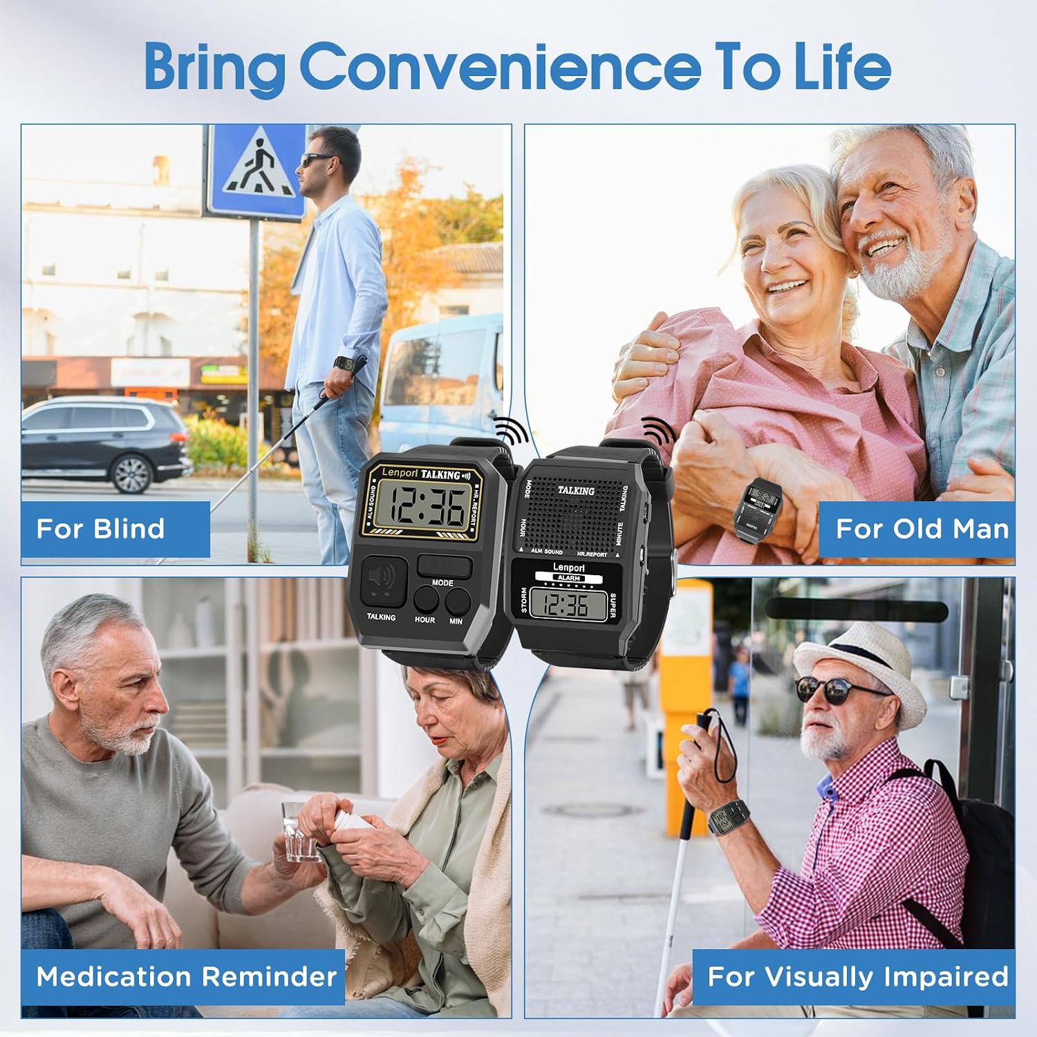 Lenporl Talking Watch 2 Pack, English Talking Watches for The Blind, Clear Female Voice Talking Wrist Watch Self-Setting Atomic Watches for Visially Impaired Adults,Elderly Sports Meeting