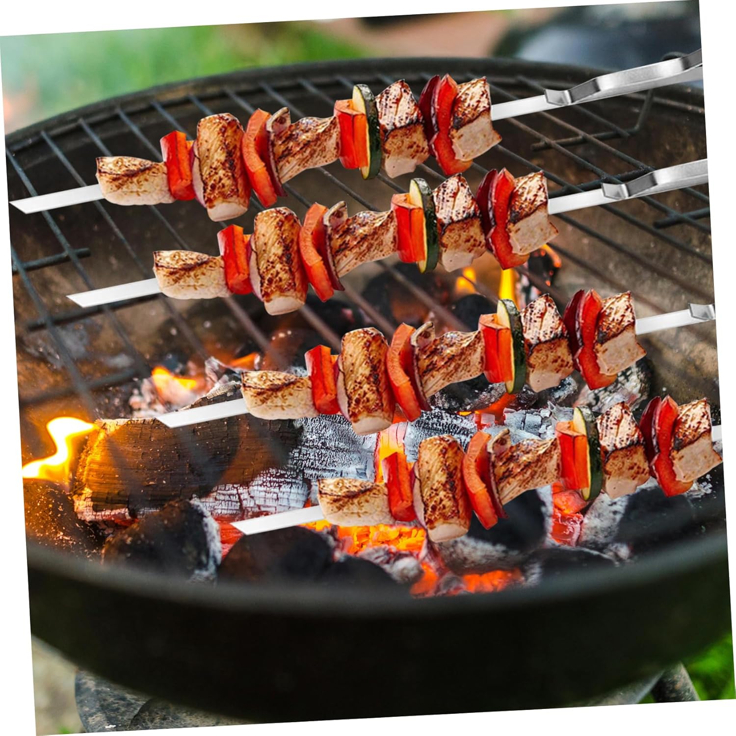 Sosoport 1set Stainless Steel Kebab Skewers Bbq Roasting Needles for Outdoor Grilling for Meat and Vegetables Easy to Use Versatile Barbecue Tools