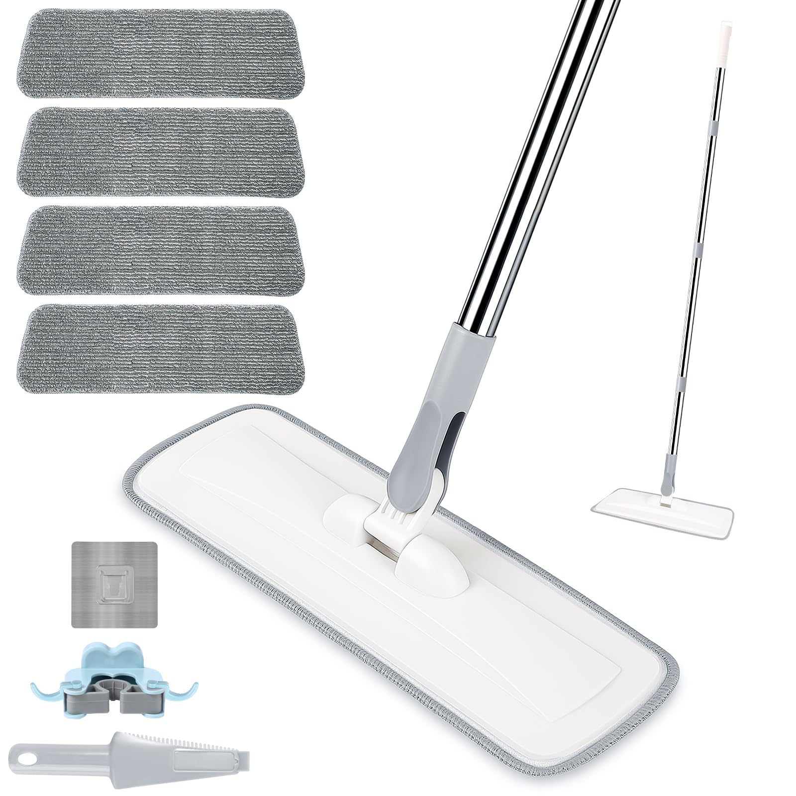 Photo 1 of wlich Microfiber Floor Mop, 55" Extendable Flat Mop with 4 Reusable Pads