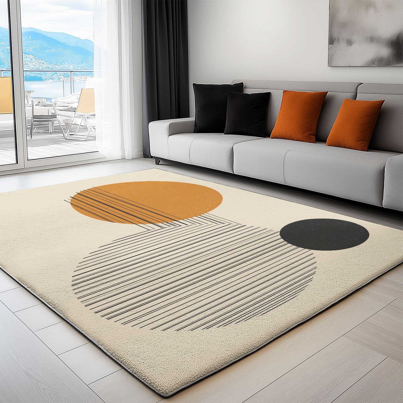 Tapis Salon Chambre Adulte Poil, Tapis à Poils Courts et denses Motif Vecteur Abstrait Cercles, Tapis Lavable en Machine Antidérapant Brun Clair, 80 x 150 cm