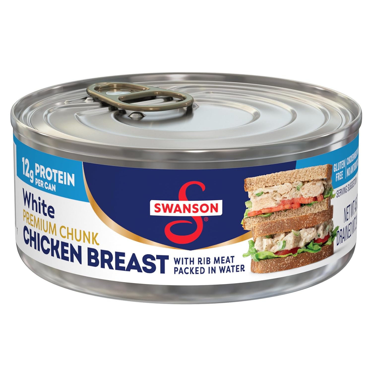 Swanson White Premium Chunk Canned Chicken Breast in Water, Fully Cooked Chicken, 4.5 OZ Can
