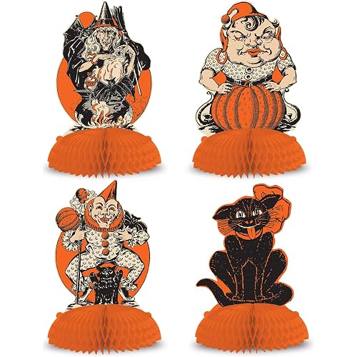 Beistle Vintage Halloween Centerpieces 4 Piece, 9", Multicolor