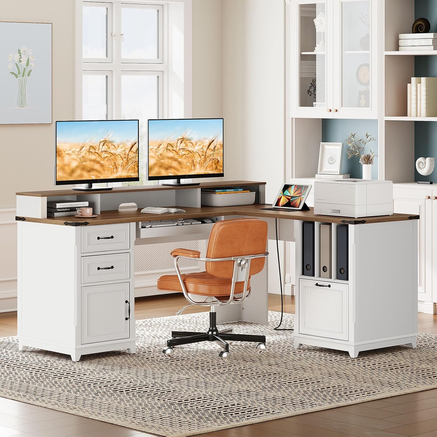 Farmstead Pro – Compact L Shaped Executive Desk with Charging Ports