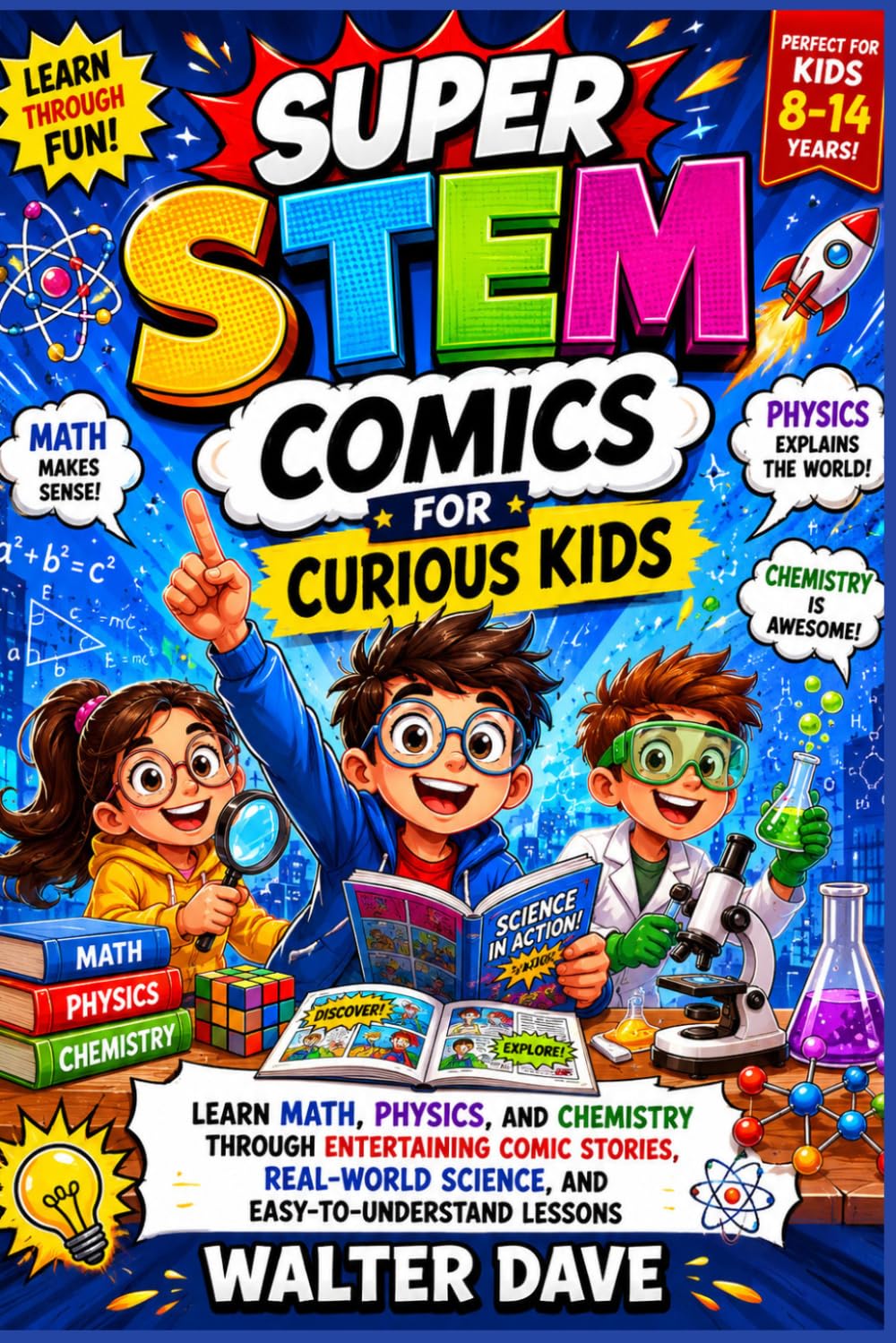 Super STEM Comics for Curious Kids: Learn Math, Physics, and Chemistry Through Entertaining ComicStories, Real-World Science, and Easy-to-Understand Lessons For Kids Ages 8-12