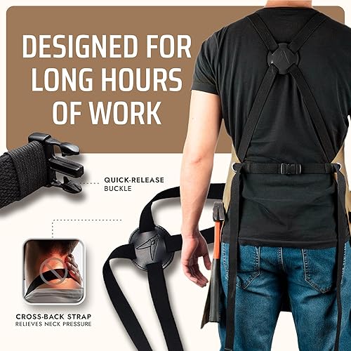 Miniatura 4 de Asaya - Delantal de chef para hombres y mujeres más toalla de mano y abrebotellas, de lona de 10 onzas