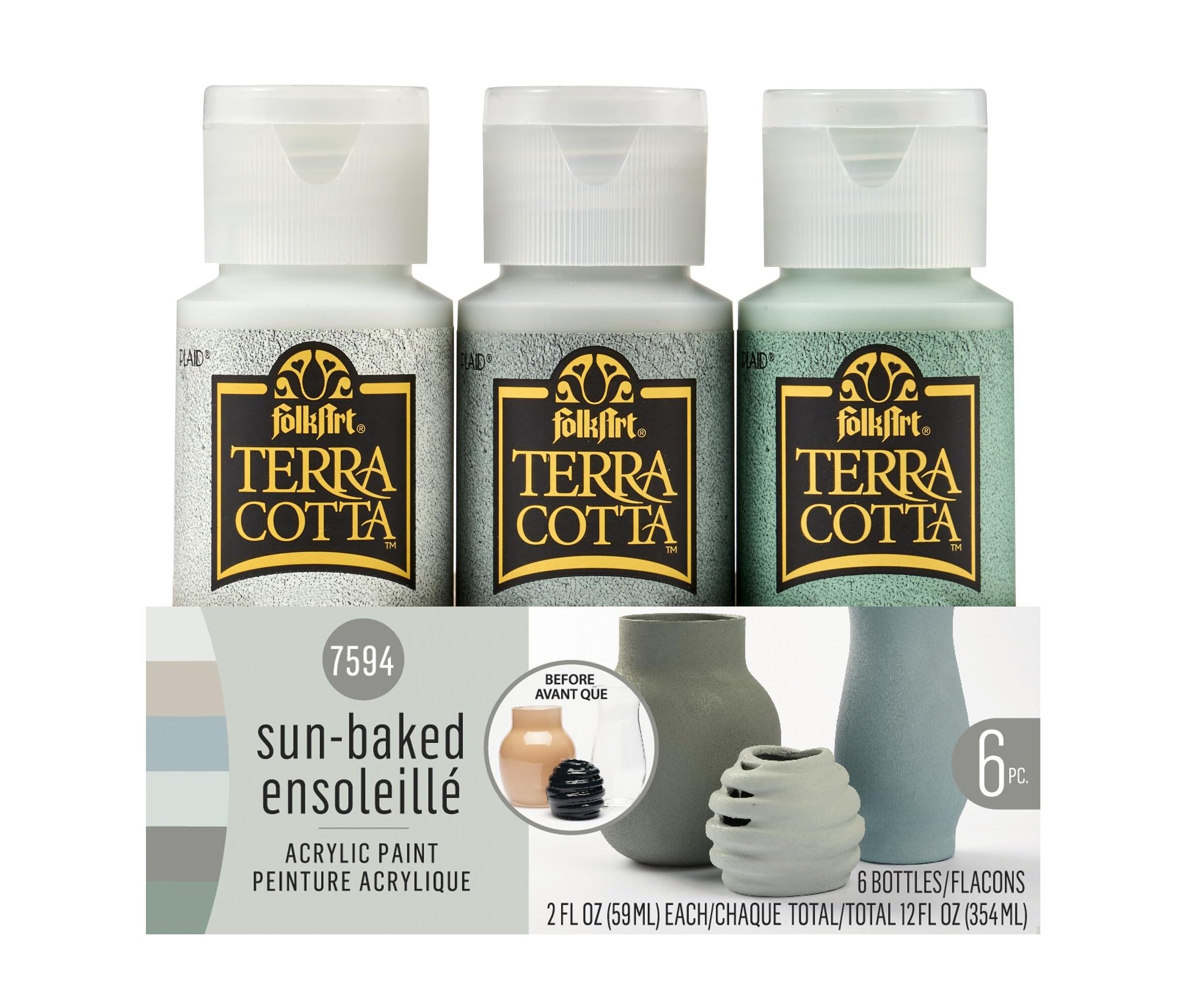 FolkArt Terra Cotta Acrylic Paint Set, Sun-Baked 6 Piece DIY Terra Cotta Acrylic Paint Kit Featuring 6 Colors For DIY Indoor & Outdoor Multi-Surface Craft Projects, 7594, 2 Fl Oz (Pack of 6)