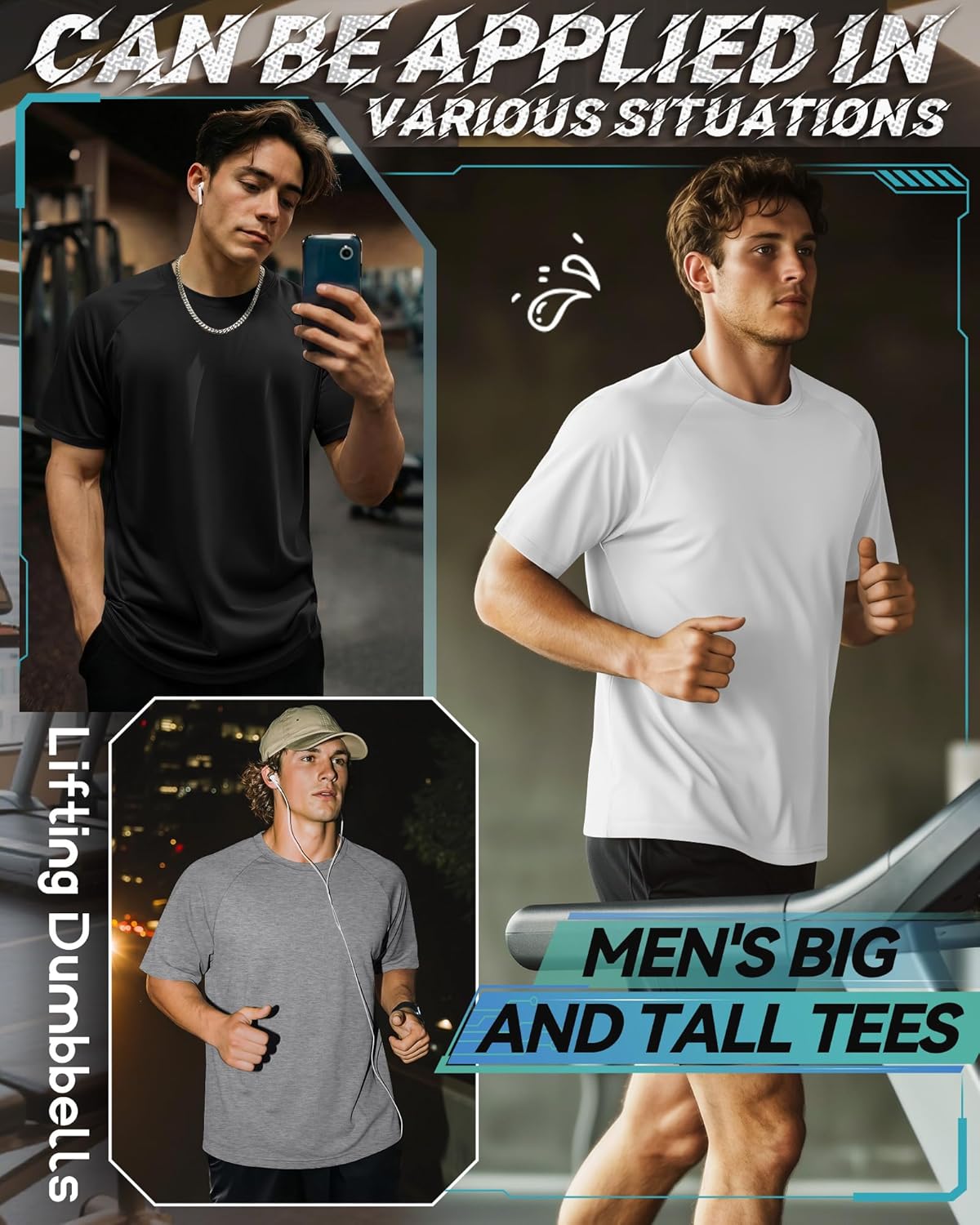 4 Pack Men's Big & Tall Short Sleeve Tees, Crew Neck Shirts Moisture Wicking Gym Casual Tops Multipack