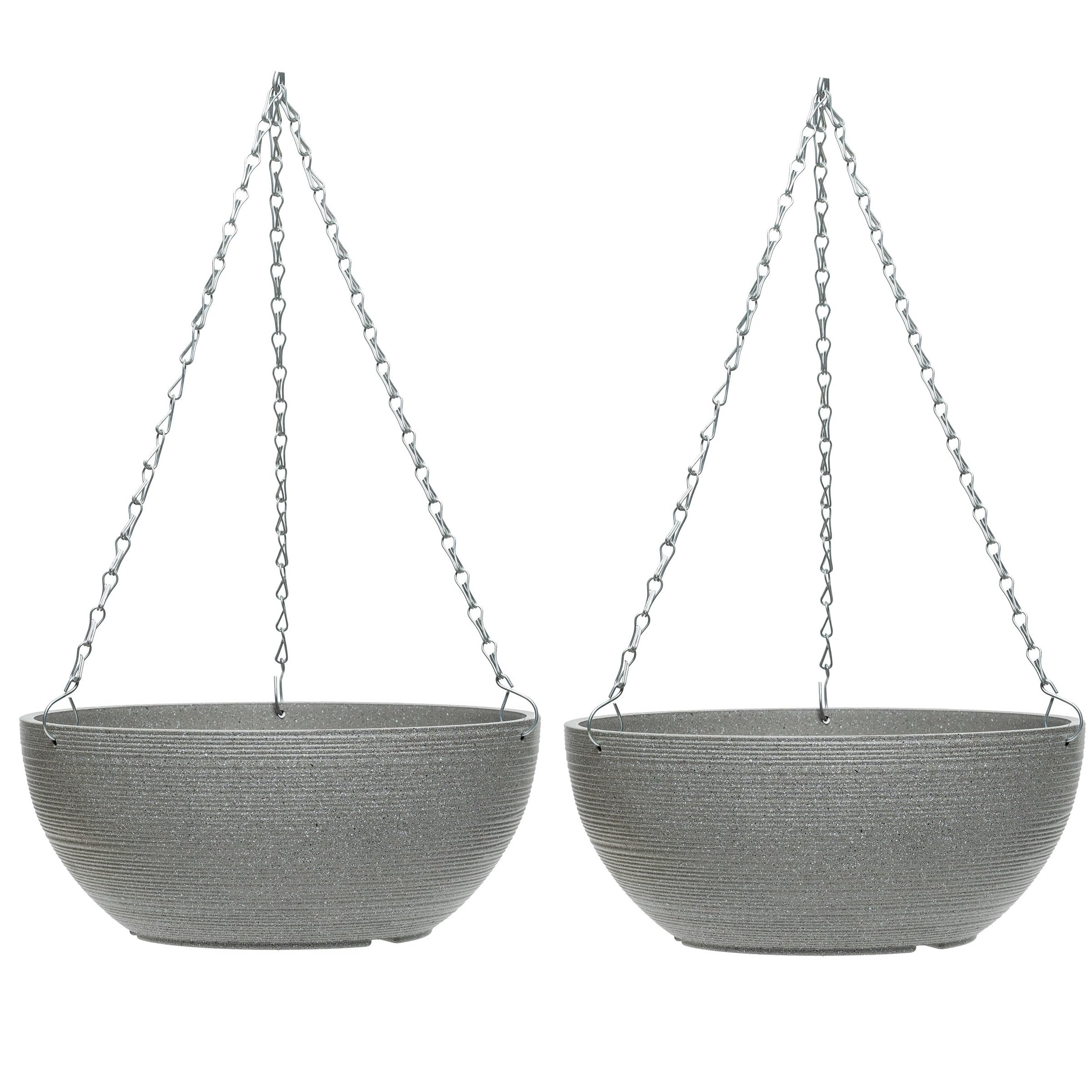 Garden Gear Large Cool Grey Stone Effect Hanging Basket Durable 35cm Diameter Planter with 3-Way Metal Chain Weather-Resistant for Outdoor Gardens (2)