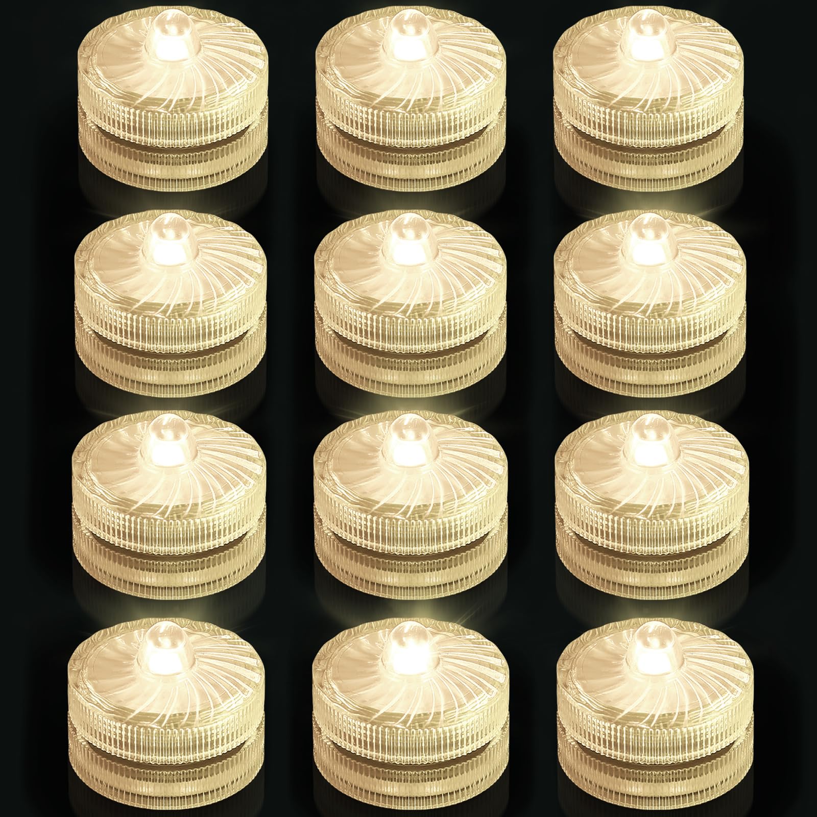 Submersible LED Lights, Warm White Waterproof Flameless Candle Tealights, Battery Operated Underwater Pool Lights for Vases Table Centerpieces Weddings Party Halloween Christmas Decor,12 Pack