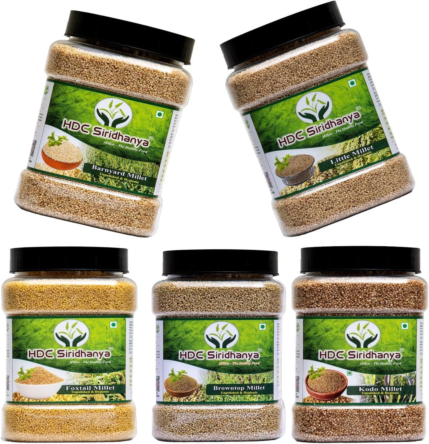 HDC Siridhanya Unpolished Positive Millets Foxtail, Kodo, Barnyard, Browntop, Little, Naturally Grown From Karnataka, Total wt 3250 Grams