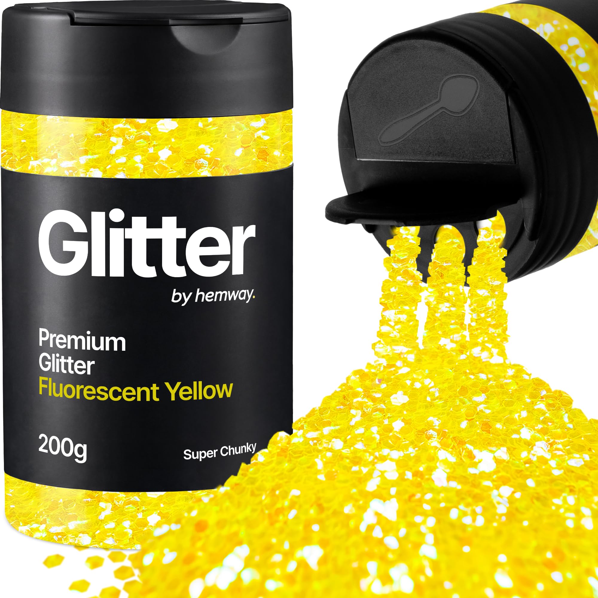 Hemway Fluorescent Yellow Glitter Shaker, 200g Super Chunky Glitter for Crafts Metallic Flake Sequins for Resin & Epoxy Crafts for Decorating, Halloween, Christmas, Nail, Face, Art