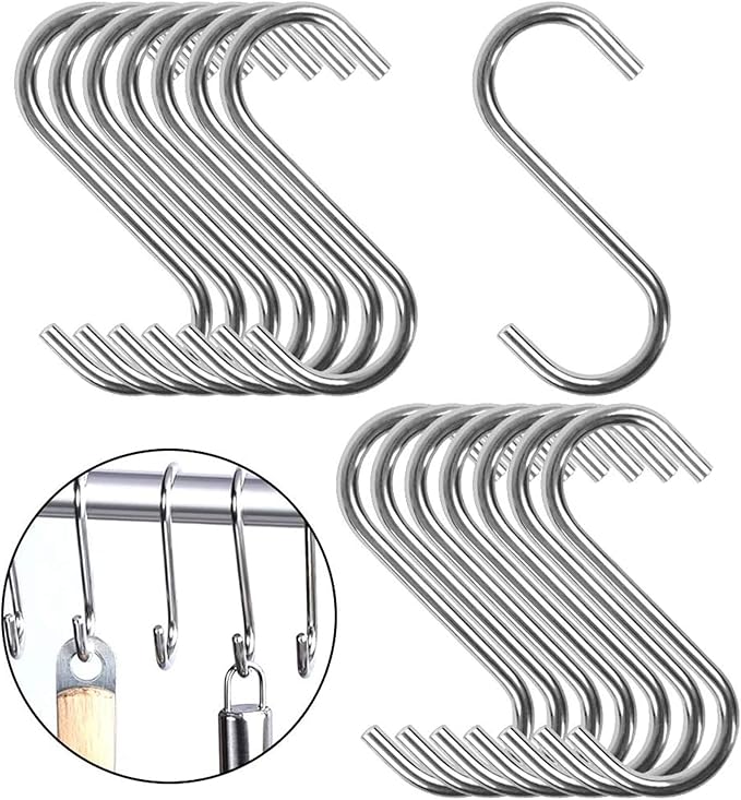 HongWay 15 Pack 2.75" S Hooks for Hanging, Stainless Steel