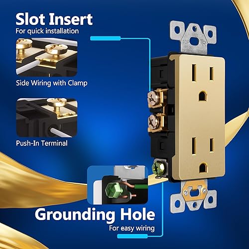 Miniatura 2 de LIDER LR15-TR-GD - Receptáculo decorativo mate con tapa frontal intercambiable, tomacorriente a prueba de manipulacionesniños, comercial,