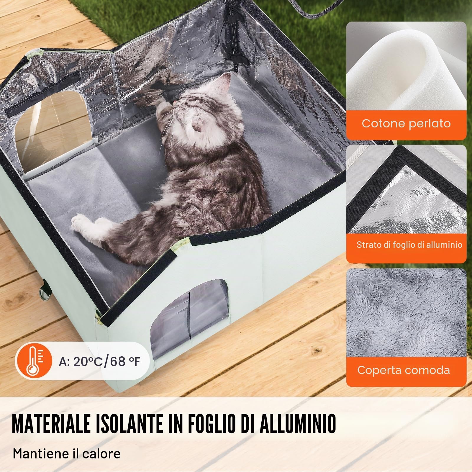 VEVOR Riscaldato per Gatti 65x53 cm, Tessuto Oxford 600D, Regolabile 40-60℃, Verde
