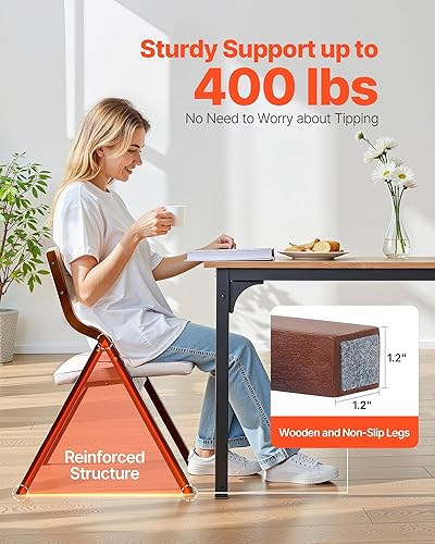 Miniatura 2 de VEVOR Sillas plegables de madera con cojín, juego de 2, sillas de cojín plegables portátiles con marco de madera, moderna silla de comedor acolchada