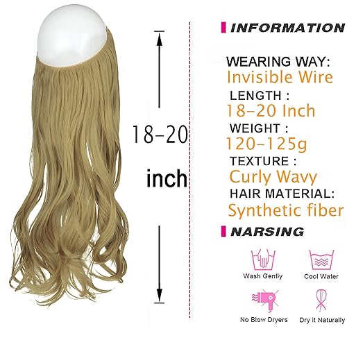 Miniatura 2 de Extensión de cabello rubio ceniza, rizado, largo, sintético, postizo de cabello rubio, 18 pulgadas, 4.2 oz, con diadema de alambre invisible para