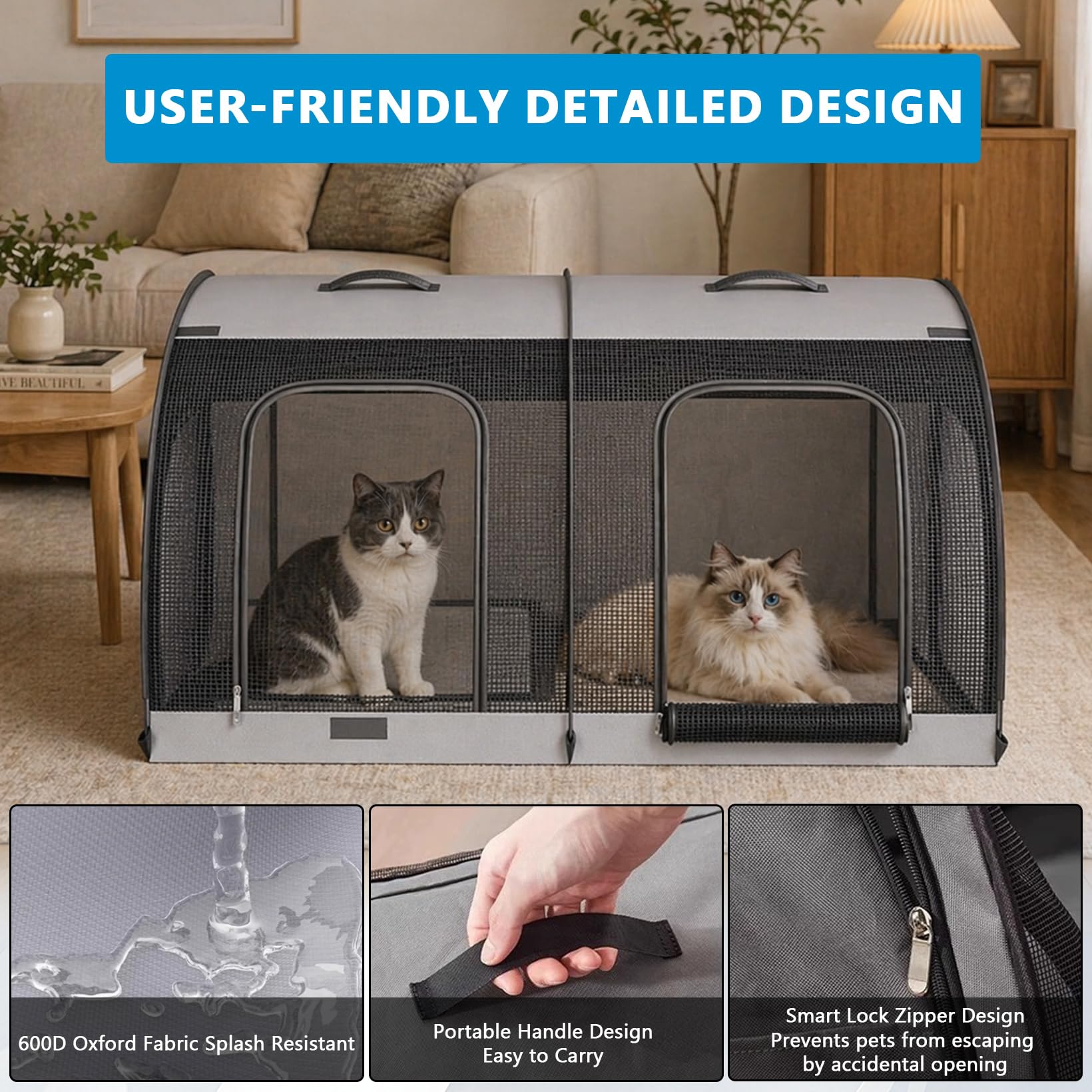 Asiento de Coche Plegable para Perros Transportín para Gatos Lavable Impermeable Caja de Transporte para Perros Extra Resistente para 2 Gatos o Perros pequeños para Picnic Viajes Turismo