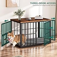 Vista 3 de Mueble de jaula para perros grandes de 88.6 pulgadas, perrera de madera con cuencos y 3 puertas, mueble de jaula doble soporte para TV para perros